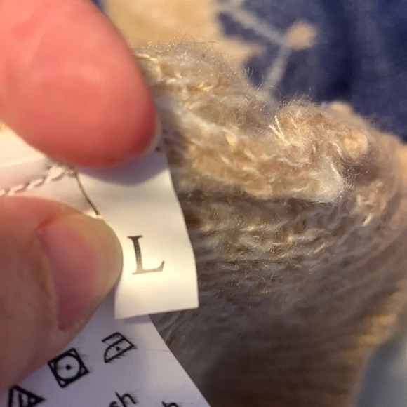 100% mohair tan blue white womens size large crew neck sweater Scandinavian knit - Picture 6 of 9